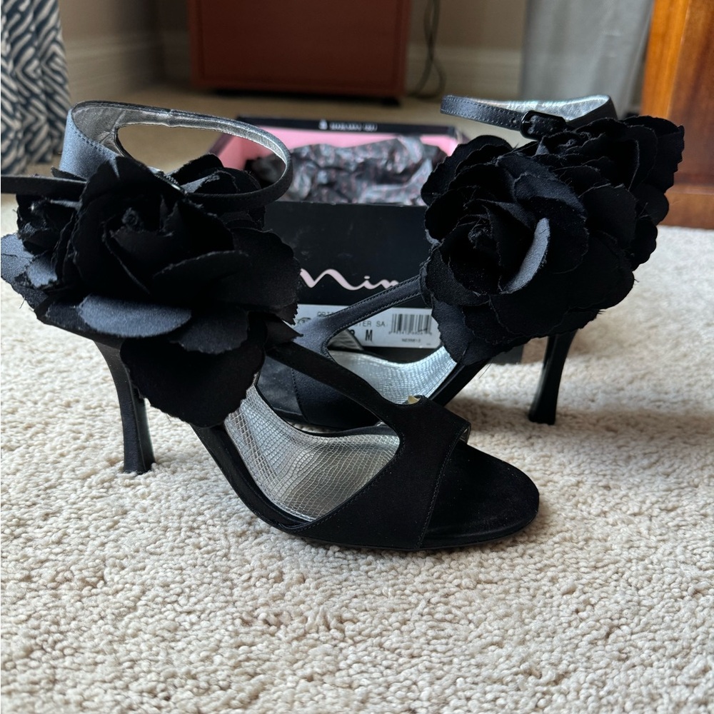 Nina Black Floral Women's Heels